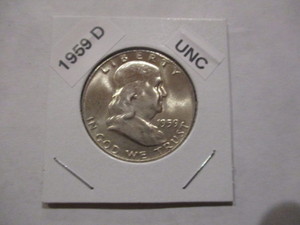 lot 34 image: 1959-D (Denver Mint) Franklin Silver Half Dollar - Cartwheel Effect and Original Mint Luster - Very Nice