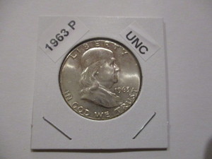 lot 36 image: 1963-P (Philadelphia Mint) Franklin Silver Half Dollar - Cartwheel Effect and Original Mint Luster - Very Nice