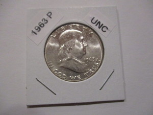 lot 37 image: 1963-P (Philadelphia Mint) Franklin Silver Half Dollar - Cartwheel Effect and Original Mint Luster - Very Nice