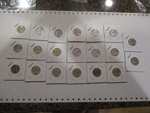 lot 40 image: Lot of (20) World War 2 Silver Nickels - Carded and Labelled