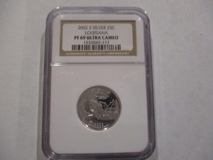 lot 45 image: NGC Certified 2002-S (San Francisco Mint) Proof 69 Ultra Cameo Louisiana Silver Quarter #1532843-117