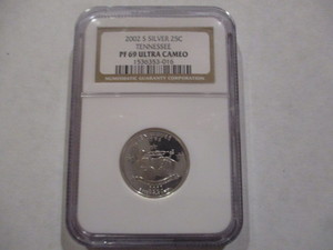 lot 46 image: NGC Certified 2002-S (San Francisco Mint) Proof 69 Ultra Cameo Tennessee Silver Quarter #1536353-016