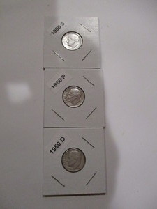 lot 54 image: 1950-P, D and S Roosevelt Silver Dimes