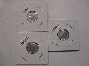 lot 61 image: 1955-P, D and S Roosevelt Silver Dimes