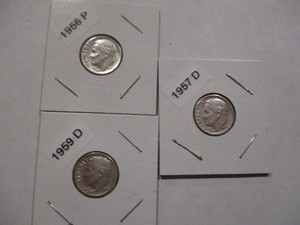 lot 63 image: 1956-P, 1957-D and 1959-D Roosevelt Silver Dimes
