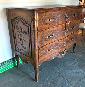 lot 12 image: Antique Walnut Louis XV Provincial French Style Commode  Chest of Drawers