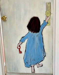 lot 5 image: Gloria Vanderbilt Painted Door, Acrylic on Wood