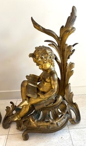 lot 50 image: Antique Louis XV Design Gilt Bronze Chenets, Pair and Fender