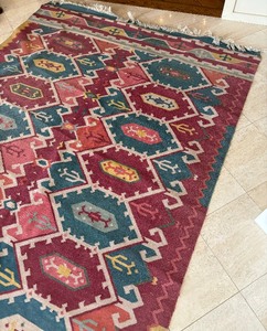 lot 85 image: Vibrant Vintage Geometric Ethnic Area Rug  Textile