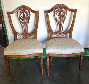 lot 90 image: Four Antique Neoclassical Design Dining  Side Chairs