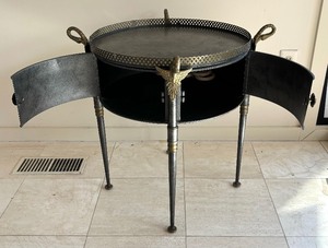 lot 9 image: Vintage Trouvailles French Empire Metal Drum Tray Table