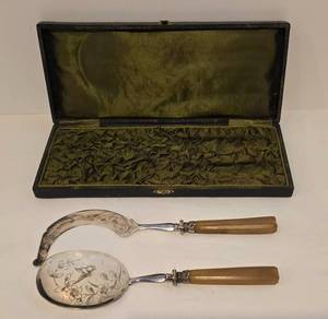 lot 204 image: Distinctive Antique Victorian Salad Set in Original Case
