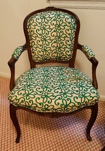 lot 100 image: Pair of French Style Upholstered Walnut Armchairs