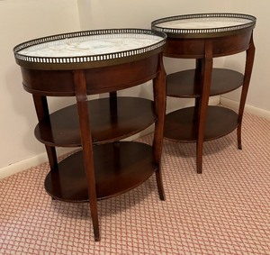 lot 102 image: Pair of Vintage Oval Mahogany Marble Top Side Tables