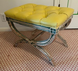 lot 113 image: Antique French Stool with Button Tufted Top