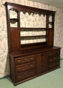 lot 125 image: Antique Oak and Mahogany Veneer English Dresser