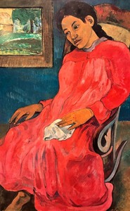 lot 147 image: Woman with a Red Dress Unframed Print by Paul Gauguin