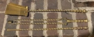 lot 149 image: Antique 19th Century French Brass Fireplace Tools