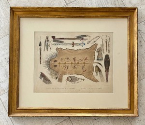 lot 14B image: Karl Boomer Indian Utensils and Arms Framed Hand Colored Print