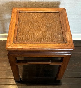 lot 313 image: 19th Century Chinese Qing Dynasty Stool with Woven Rattan Top & Carved Apron