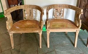 lot 315 image: Pair of Antique Barrel Back White Washed Neoclassical Design Chairs