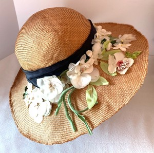 lot 264 image: Whimsical Straw Sun Hats One Hand Sewn and One From Nantucket