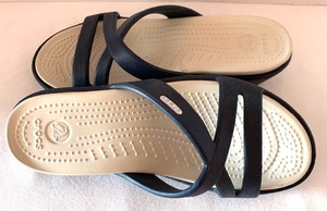 lot 257 image: Navy and White Croc Sandals