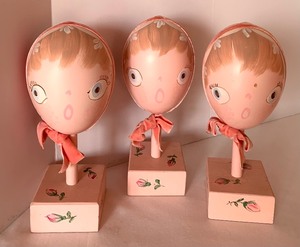 lot 258 image: Adorable Vintage Wooden Wig Holders  Hat Stands