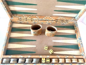 lot 248 image: Fun Floral Vintage Case Backgammon Set