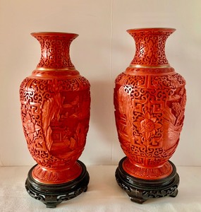 lot 222 image: Pair of Chinese Relief Carved Vases