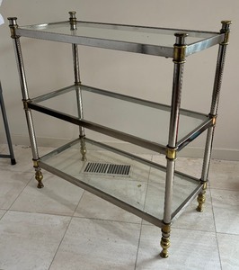lot 320 image: Vintage Chrome and Glass Three Tiered Display Stand