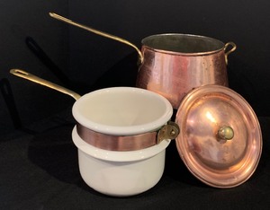 lot 281 image: Vintage Copper Brass & Porcelain Double Boiler Pot