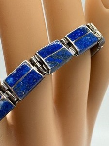 lot 307A image: Vintage Sterling and Malachite Panel Bracelet