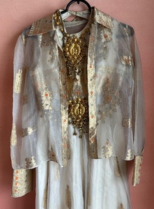 lot 34 image: 100% Embellished Silk Skirt, Tank Top and Jacket Set Ensemble