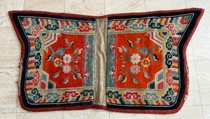 lot 19 image: Antique Hand Knotted Rug  Saddle Textile, Likely Tibetan