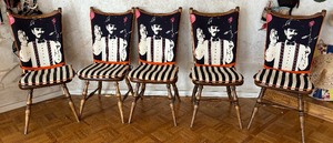 lot 381 image: Five Wooden Chairs with Whimsical Pads