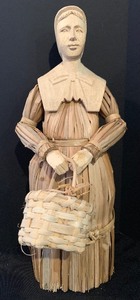 lot 434 image: Thanksgiving Vintage Carved Cornhusk Figures Pilgrims  Native Americans with Corn Candle Holders