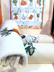 lot 437 image: Amazing Fall Home Decor, Including Towels, Pumpkins, Cement Fruit  Vegtables, and More