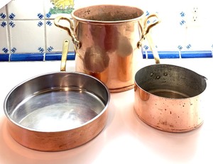 lot 289 image: Vintage Copper Cookware including Vintage Copper Skillet and Saucepan