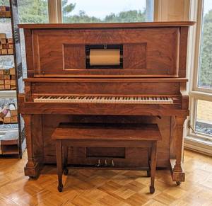 lot 32A image: Vintage P. C. Weaver Upright Player Piano and Music Rolls