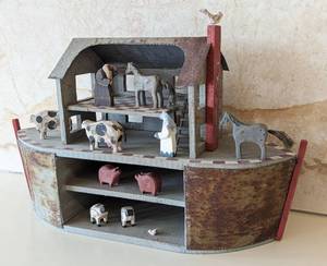 lot 469A image: Vintage Artisan Designed Painted Metal and Wood Noahs Arc