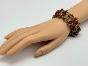 lot 32 image: Vintage Gold Toned Circular Rust Red Lucite Stone Chain Link Bracelet Stephen Dweck