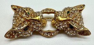 lot 49 image: Vintage Rhinestone Gold Tone Tiger Brooch  Pin