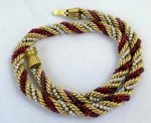 lot 19A image: Vintage 14k, Ruby and Pearl Intertwined Gorgeous Necklace