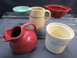 Pottery Grease Jar, Pitchers, Bowls