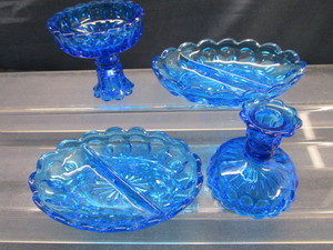 Blue Glass Relish & Candle Stands