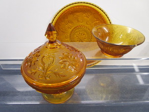Amber Tray, Candy & Bowl