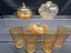 Carnival Glass Tumblers  Butter, Bowl