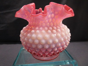 Hobnail Opalescent Raspberry Vase
