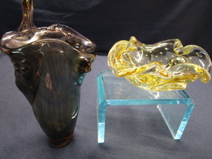 Blown Glass Irregular Vase, Yellow Bowl